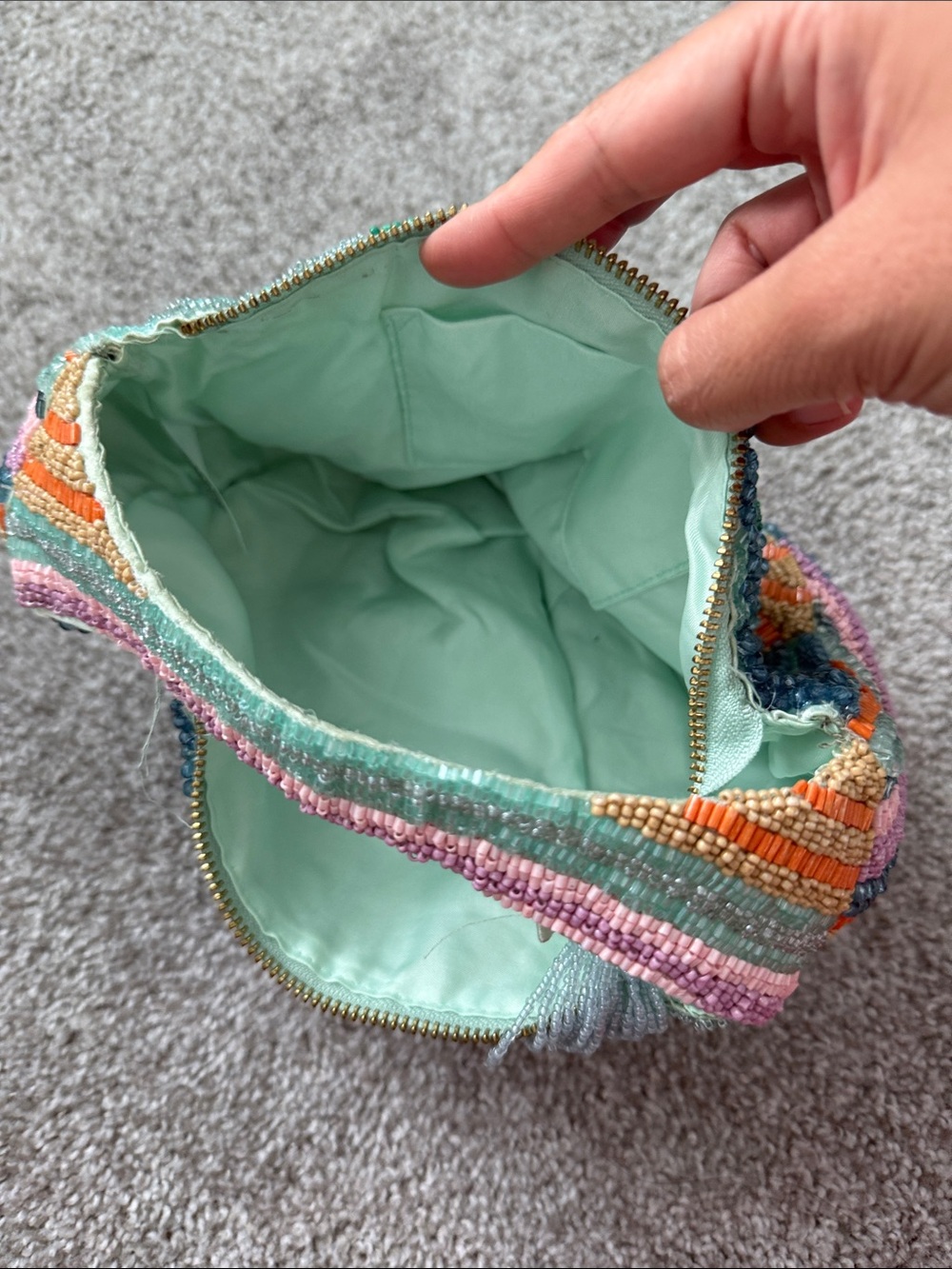 Beaded Multi-Color Women's Hobo Bag - Mint, Pink & Orange - Picture 2 of 3